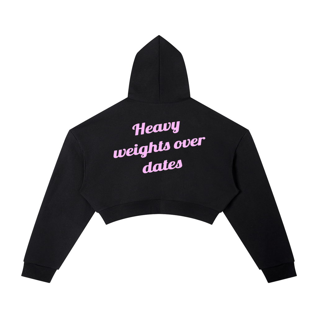 "SWOLYN" weights over dates Cropped Hoodie
