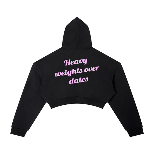 "SWOLYN" weights over dates Cropped Hoodie